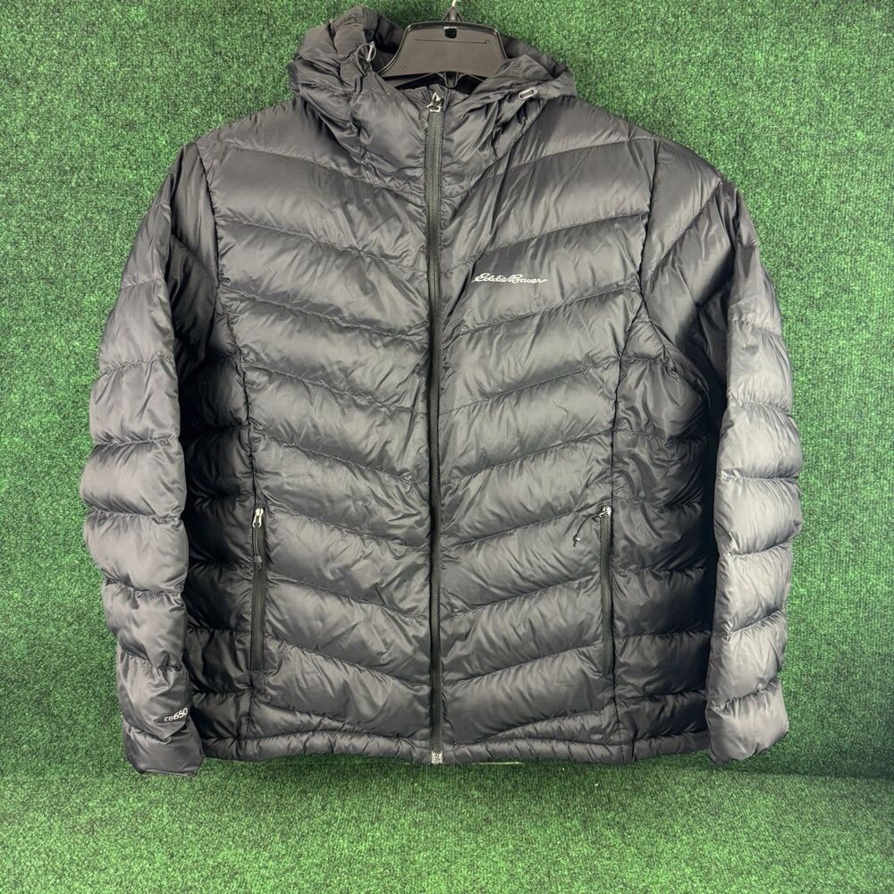Eddie Bauer Jacket Womens XXL Black Full Zip EB650 Down Hooded Puffer Coat